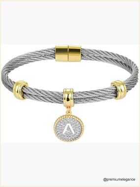 Initial Wire Bracelet and Necklace Set - Hypoallergenic